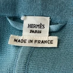 Hermes Blue Les Cles Print Silk & Knit Belted Cardigan M For Women -Deals Hermes Store luxury women hermes used clothes p286596 002