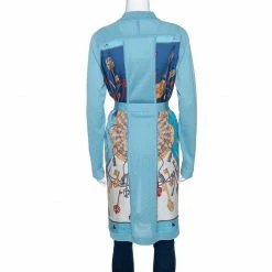 Hermes Blue Les Cles Print Silk & Knit Belted Cardigan M For Women -Deals Hermes Store luxury women hermes used clothes p286596 005