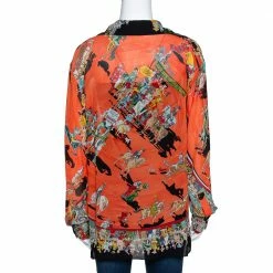 Hermes Orange Cirque Molier Print Silk Crepe Shirt L For Women -Deals Hermes Store luxury women hermes used clothes p302961 003