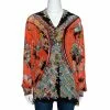 Hermes Orange Cirque Molier Print Silk Crepe Shirt L For Women
