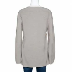 Hermes Grey Alpaca & Silk Floral Print Paneled Sweater M For Women -Deals Hermes Store luxury women hermes used clothes p307944 006