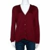 Hermes Hermès Burgundy Cashmere Silk Button Front Cardigan M For Women
