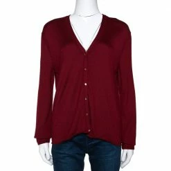 Hermes Hermès Burgundy Cashmere Silk Button Front Cardigan M For Women