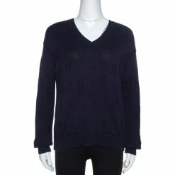Hermes Hermès Dark Blue Ribbed Wool Knit Voyage Sweater S For Women