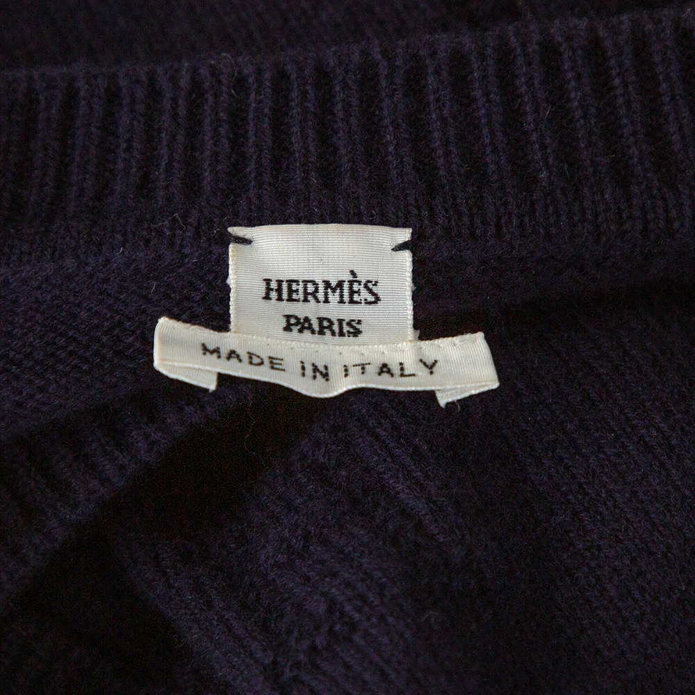 Hermes Hermès Dark Blue Ribbed Wool Knit Voyage Sweater S For Women 7 Hermes Hermès Dark Blue Ribbed Wool Knit Voyage Sweater S For Women - Image 5