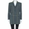 Hermes Uniform Green Wool & Velvet Collar Detail Knee Length Vintage Coat L For Women -Deals Hermes Store luxury women hermes used clothes p368608 002