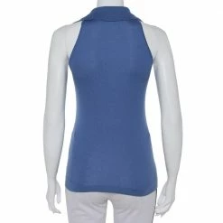 Hermes Hermès Blue Cashmere Sleeveless Polo T-Shirt S For Women -Deals Hermes Store luxury women hermes used clothes p399592 008