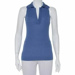 Hermes Hermès Blue Cashmere Sleeveless Polo T-Shirt S For Women