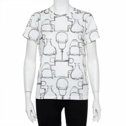 Hermes White Saddle Printed Cotton Crewneck T-Shirt XL For Women