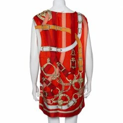 Hermes Burnt Orange Printed Silk Sleeveless Oversized Tunic M For Women -Deals Hermes Store luxury women hermes used clothes p465095 003