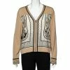 Hermes Camel Brown Printed Silk & Wool Paneled Zip Front Cardigan L For Women 2 Hermes Camel Brown Printed Silk & Wool Paneled Zip Front Cardigan L For Women -Deals Hermes Store luxury women hermes used clothes p496700 001