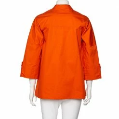 Hermes Orange Cotton V-Neck Top S For Women -Deals Hermes Store luxury women hermes used clothes p534896 002