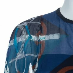 Hermes Blue Printed Corded Belt Detail Sheer Kimono Dress M For Women -Deals Hermes Store luxury women hermes used clothes p56701 005