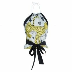 Hermes Printed Cotton Handkerchief Halter Tie-Up Top L For Women