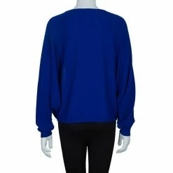 Hermes Blue Batwing Sleeve Cashmere Sweater S For Women -Deals Hermes Store luxury women hermes used clothes p56716 003