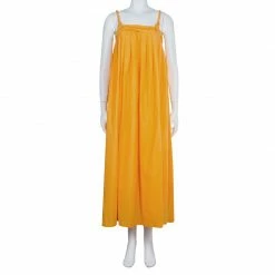 Hermes Orange Pleated Cotton Sleeveless Maxi Dress S For Women -Deals Hermes Store luxury women hermes used clothes p57102 002