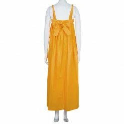 Hermes Orange Pleated Cotton Sleeveless Maxi Dress S For Women -Deals Hermes Store luxury women hermes used clothes p57102 003