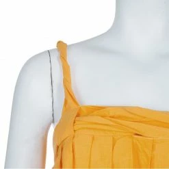 Hermes Orange Pleated Cotton Sleeveless Maxi Dress S For Women -Deals Hermes Store luxury women hermes used clothes p57102 005