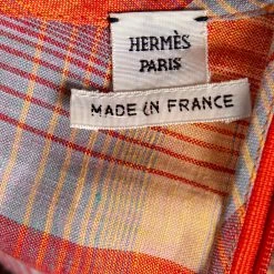 Hermes Orange Checkered Linen Asymmetric Ruffled Dress S For Women -Deals Hermes Store luxury women hermes used clothes p572989 003