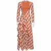 Hermes Orange Checkered Linen Asymmetric Ruffled Dress S For Women -Deals Hermes Store luxury women hermes used clothes p572989 006