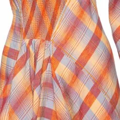 Hermes Orange Checkered Linen Asymmetric Ruffled Dress S For Women -Deals Hermes Store luxury women hermes used clothes p572989 007
