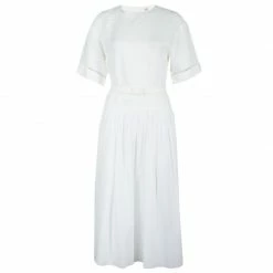 Hermes White Cotton-Linen Belted Dress S For Women