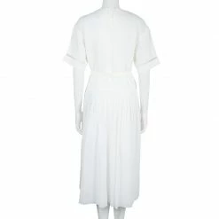 Hermes White Cotton-Linen Belted Dress S For Women -Deals Hermes Store luxury women hermes used clothes p57421 003