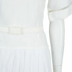 Hermes White Cotton-Linen Belted Dress S For Women -Deals Hermes Store luxury women hermes used clothes p57421 007
