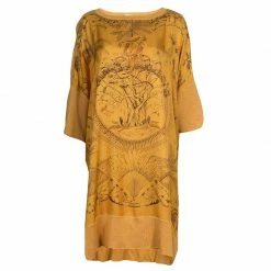 Hermes Orange Printed Silk Wool Dress OS For Women