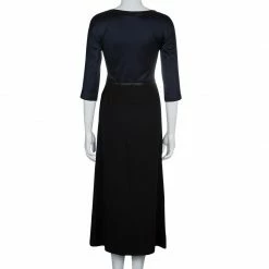 Hermes Black Leather Trim Detail Long Sleeve Dress S For Women -Deals Hermes Store luxury women hermes used clothes p57507 003