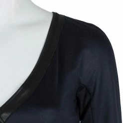 Hermes Black Leather Trim Detail Long Sleeve Dress S For Women -Deals Hermes Store luxury women hermes used clothes p57507 004