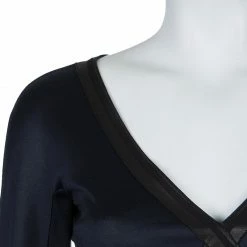 Hermes Black Leather Trim Detail Long Sleeve Dress S For Women -Deals Hermes Store luxury women hermes used clothes p57507 005