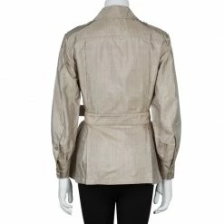 Hermes Beige Raw Silk Notched Collar Belted Jacket S For Women -Deals Hermes Store luxury women hermes used clothes p59130 003