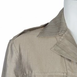 Hermes Beige Raw Silk Notched Collar Belted Jacket S For Women -Deals Hermes Store luxury women hermes used clothes p59130 005