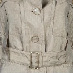 Hermes Beige Raw Silk Notched Collar Belted Jacket S For Women -Deals Hermes Store luxury women hermes used clothes p59130 008