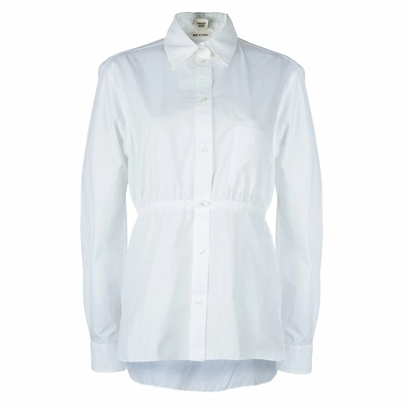 Hermes White Gathered Waist Long Sleeve Cotton Shirt L For Women 3 Hermes White Gathered Waist Long Sleeve Cotton Shirt L For Women