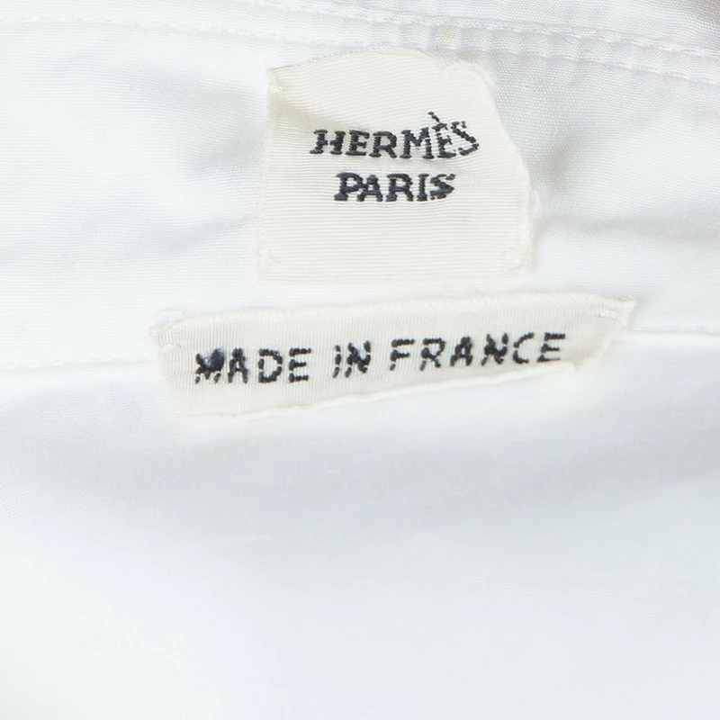 Hermes White Gathered Waist Long Sleeve Cotton Shirt L For Women 11 Hermes White Gathered Waist Long Sleeve Cotton Shirt L For Women - Image 9