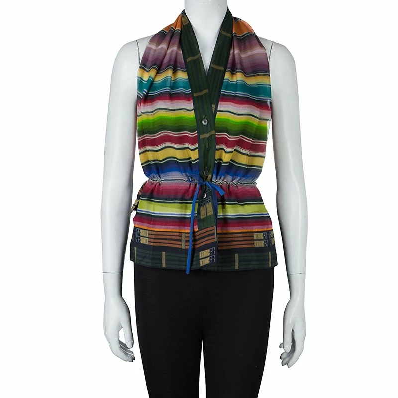 Hermes Multicolor Striped Sleeveless Silk Blouse S For Women 4 Hermes Multicolor Striped Sleeveless Silk Blouse S For Women - Image 2