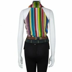 Hermes Multicolor Striped Sleeveless Silk Blouse S For Women 14 Hermes Multicolor Striped Sleeveless Silk Blouse S For Women -Deals Hermes Store luxury women hermes used clothes p59708 003