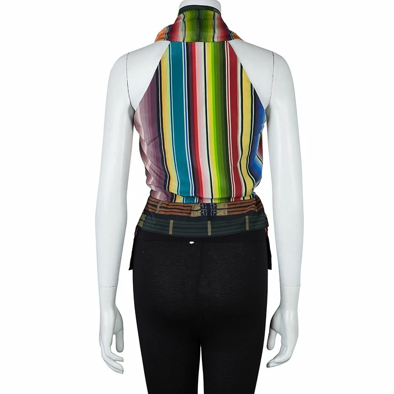 Hermes Multicolor Striped Sleeveless Silk Blouse S For Women 5 Hermes Multicolor Striped Sleeveless Silk Blouse S For Women - Image 3