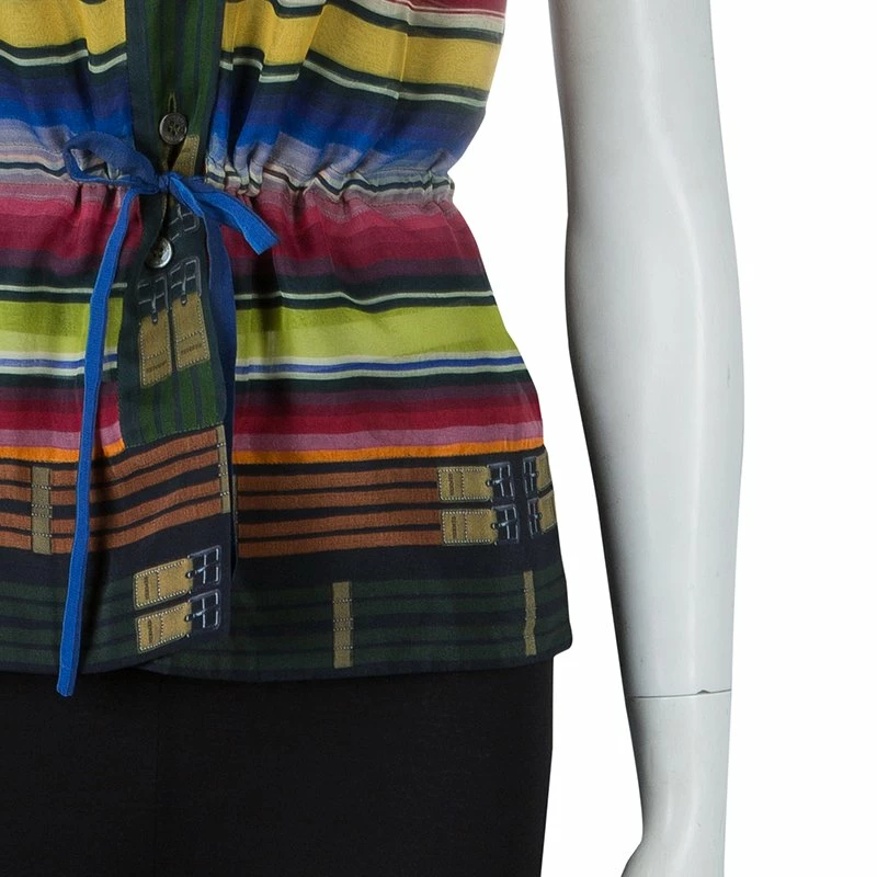 Hermes Multicolor Striped Sleeveless Silk Blouse S For Women 8 Hermes Multicolor Striped Sleeveless Silk Blouse S For Women - Image 6