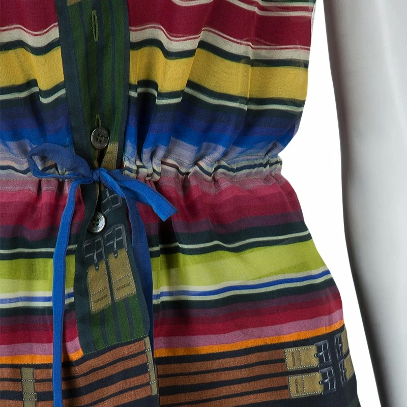 Hermes Multicolor Striped Sleeveless Silk Blouse S For Women 9 Hermes Multicolor Striped Sleeveless Silk Blouse S For Women - Image 7