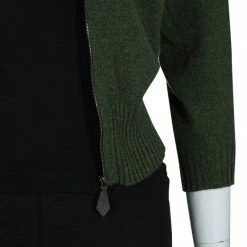 Hermes Olive Green Zip Front Cropped Cashmere Cardigan S For Women -Deals Hermes Store luxury women hermes used clothes p59852 006