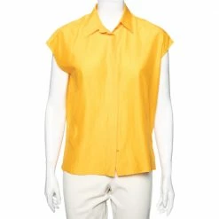 Hermes Yellow Cotton & Silk Button Front Sleeveless Shirt S For Women