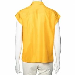 Hermes Yellow Cotton & Silk Button Front Sleeveless Shirt S For Women -Deals Hermes Store luxury women hermes used clothes p600455 008