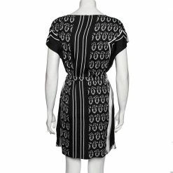 Hermes Black Printed Silk Belted Dress M For Women -Deals Hermes Store luxury women hermes used clothes p608305 005