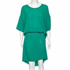 Hermes Green Silk Belted Shift Dress M For Women