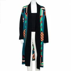 Hermes Multicolor Printed Silk & Knit Open Front Cardigan M For Women
