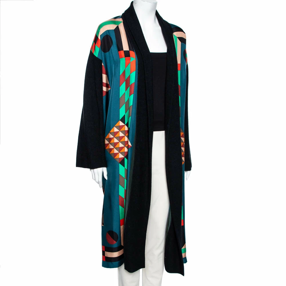 Hermes Multicolor Printed Silk & Knit Open Front Cardigan M For Women 4 Hermes Multicolor Printed Silk & Knit Open Front Cardigan M For Women - Image 2