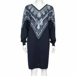 Hermes Blue Bandana Print Silk And Knit Dress M For Women